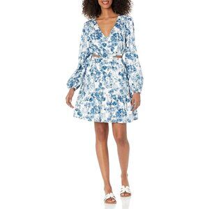 The Drop Sita Dress Size Large Floral VNeck Short Cut Out Cotton Sateen Boho NEW